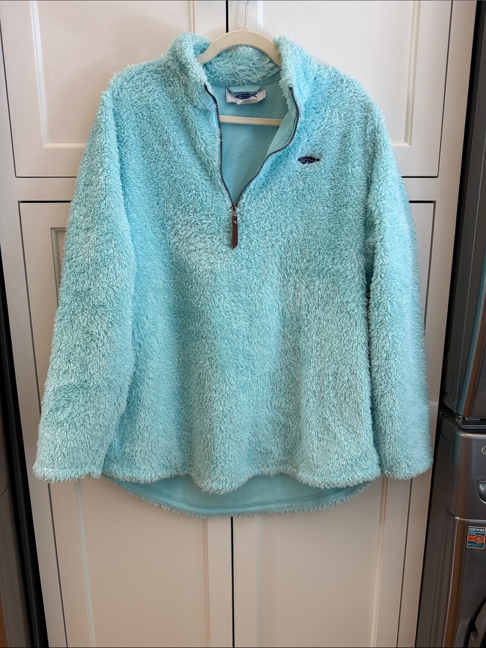 Menemsha Blues Cozy Light Aqua Fuzzy Quarter-Zip Pullover